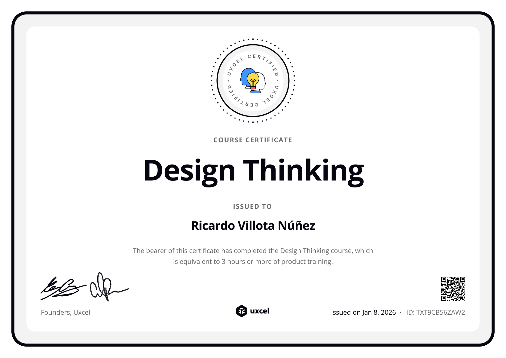 Ricardo Villota Núñez's certificate